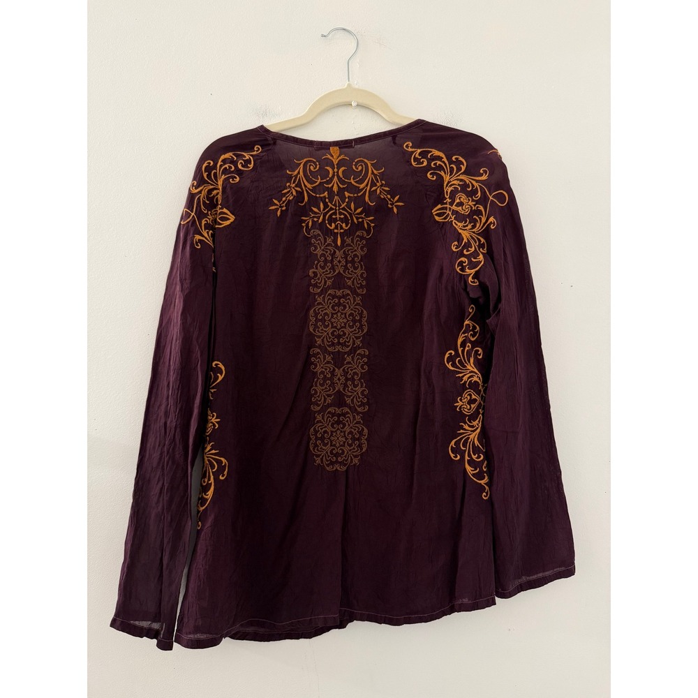 Johnny Was Embroidered Tunic Top Plum Purple Gold Filigree Rayon Blouse Small - Picture 4 of 6